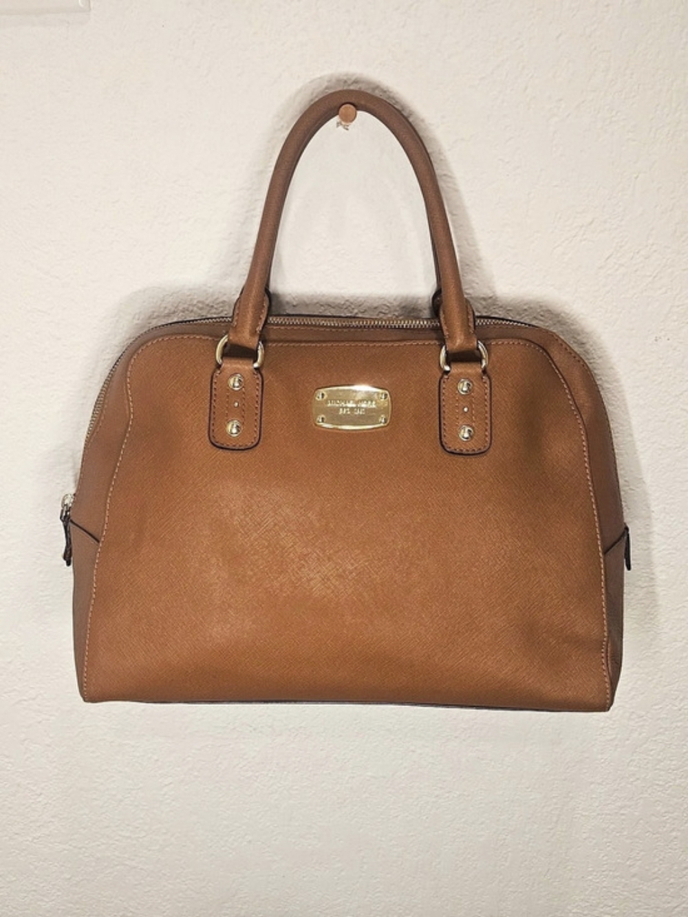 Michael Kors Sandrine Medium Saffiano Leather Satchel Purse - Tan